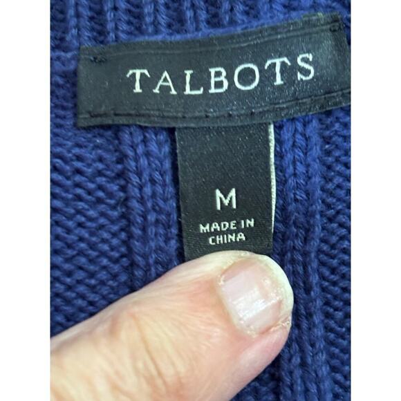 Talbots blue cable knit cotton sweater, medium, classic, spring, layering - Picture 4 of 5